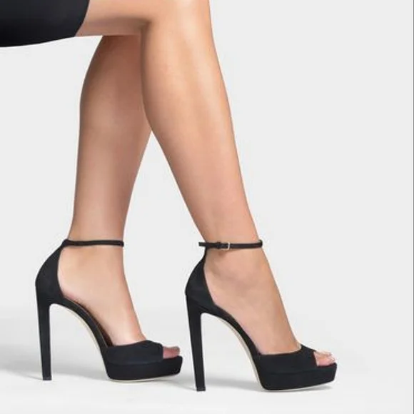 Jimmy Choo Black Suede Pattie Peep Toe Heels 39 (9) - Picture 2 of 16